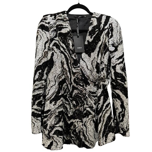 NWT AMEN Black Sequin Mini Dress Sz 40 Italy/US 4 Designer ($1500) Party NYE - Picture 5 of 8